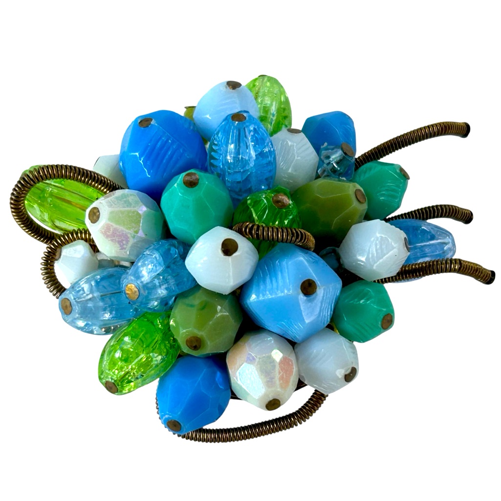 Vintage West Germany Lucite Fruit Salad Blue Green Cluster 1950s Brooch Pin 28$